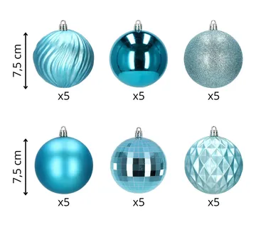 Božićne kuglice 8 cm – set od 30 komada, nijanse plave - Pribislavec