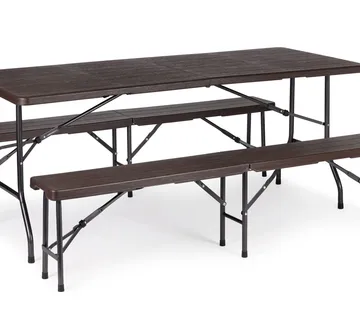 ModernHome catering stol 180 cm + 2 klupe - smeđi - Pribislavec