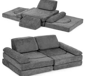 ECOTOYS dječja modularna sofa – siva chenille tkanina, sklopiva, 10 mekanih jastuka, za 2 osobe - Pribislavec