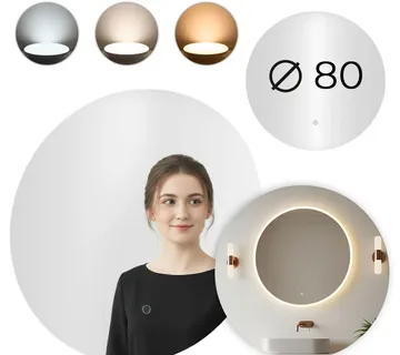 ModernHome LED kupaonsko ogledalo 80 cm – 3 boje svjetla, dodirni prekidač - Pribislavec