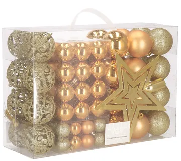 Set božićnih kuglica 3–6 cm – 101 komad zlatne - Pribislavec