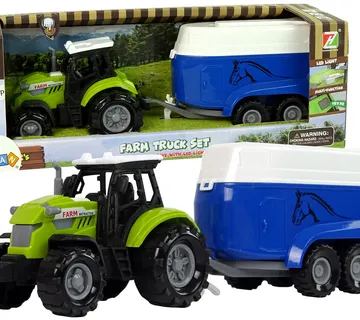 Zeleni traktor s plavom prikolicom za prijevoz konja - Pribislavec
