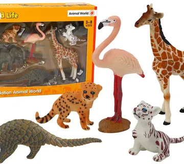 Set figurica životinja - žirafa, flamingo, slon, tigar i mravojed - Pribislavec