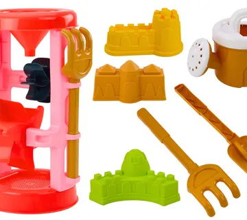 Set igračaka za pijesak, mlin, kalupi, dvorci, kanta za zalijevanje, ružičasta - Pribislavec