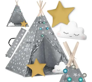 Nukido teepee šator za djecu sa svjetlima - sivi sa zvjezdicama - Pribislavec