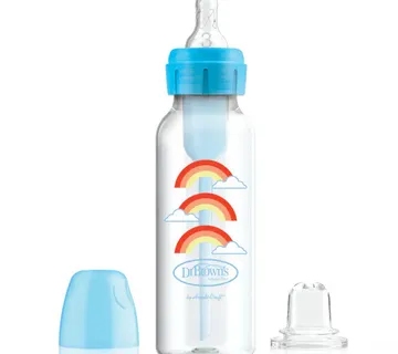 Bočica uskog grla 250 ml – početni set od bočice do sippy čaše, plavi dugin motiv + L3 duda - Pribislavec