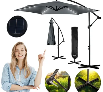Veliki vrtni suncobran s LED svjetlima Plonos 350 cm sivi - Pribislavec