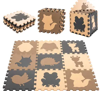 Pjenasta puzzle podloga za igru 9kom. smeđe životinje 85x85x1cm - Pribislavec