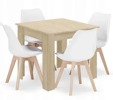 Set kvadratni stol 80x80 sonoma hrast + 4 MARK bijele stolice - Pribislavec