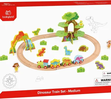 Tooky Toy drvena magnetna željeznica s dinosaurima + figurice - Pribislavec