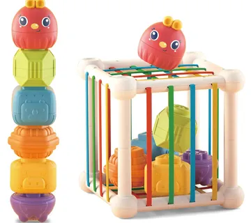 WOOPIE BABY Fleksibilna senzorna kocka za razvrstavanje za djecu Životinje + zvečka 7 kom. - Pribislavec