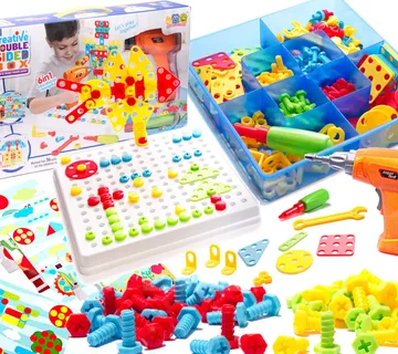 Kreativni set odvijač, bušilica, vijci, kockice, 261 element - Pribislavec