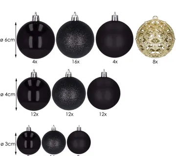 Božićne kuglice 3 / 4 / 6 cm – set 100 komada crna i zlatna - Pribislavec