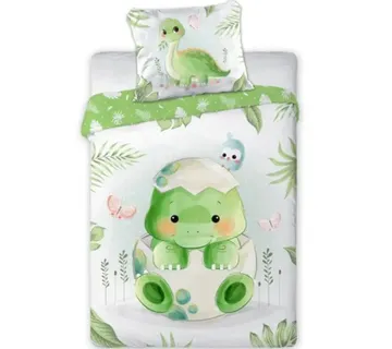 Pamučna posteljina za djecu zeleni Dino 100x135 cm - Pribislavec
