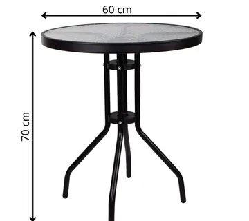 Springos stakleni okrugli vrtni stol, crni 60 cm - Pribislavec