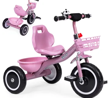 Dječji tricikl s protukliznim rukohvatima, zvono, košara, roza, ECOTOYS - Pribislavec