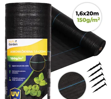 MultiGarden crna UV-otporna agrotekstilna tkanina 150 g/m² protiv korova 1,6 × 20 m, s klinovima - Pribislavec