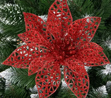 Božićni ukras “Božićna zvijezda” – 11 × 11 cm, crvena sa šljokicama - Pribislavec
