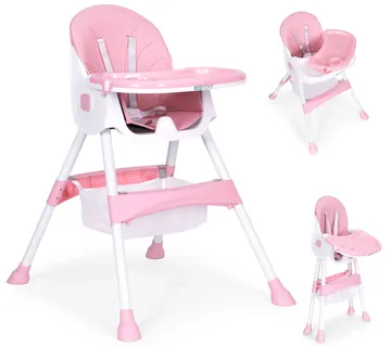 Dječja stolica za hranjenje s pladnjem i košarom, pojas na 5 točaka, roza, ECOTOYS - Pribislavec