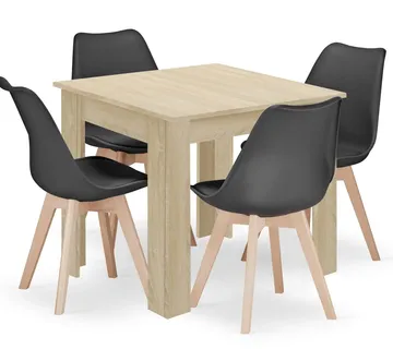 Set kvadratni stol 80x80 sonoma hrast + 4 MARK crne stolice - Pribislavec