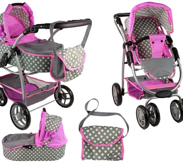 Dječja kolica za lutke 2u1 pink stars - Pribislavec