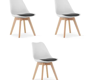 Set od 3 MARK crno-bijelih stolica / prirodne noge - Pribislavec