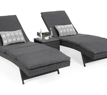 Set vrtnih ležaljki od tehnoratana Bora Bora Grey / Grey Melange sa stolom - Pribislavec