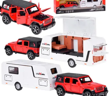 Terenski auto + prikolica za kampiranje - crvena - Pribislavec