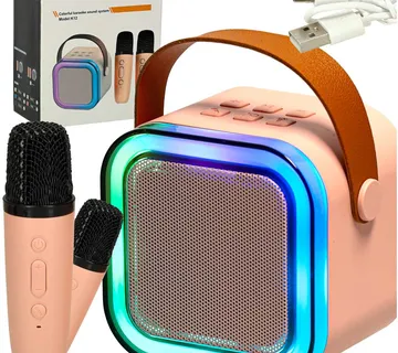 Karaoke set 2 mikrofona + zvučnik BLUETOOTH USB LED pink - Pribislavec