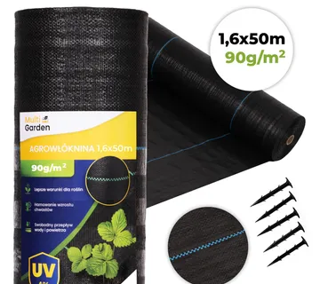 MultiGarden crna UV-otporna agrotekstilna tkanina 90 g/m² protiv korova 1,6 × 50 m, s klinovima - Pribislavec