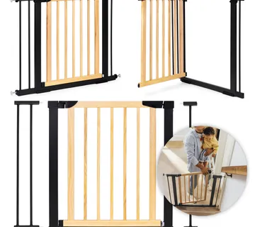 Sigurnosna ograda, 74-100 cm, za stepenice i vrata, metal i drvo, dodatni paneli, ECOTOYS - Pribislavec