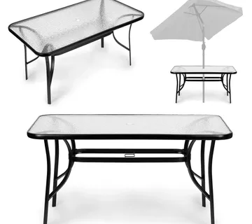 Vrtni stakleni stol 120x70 cm, za terasu i vrt, kaljeno staklo, otvor za suncobran, MultiGarden - Pribislavec