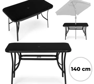MultiGarden vrtni stol 140 × 80 cm s kaljenim staklom i otvorom za suncobran, crni - Pribislavec