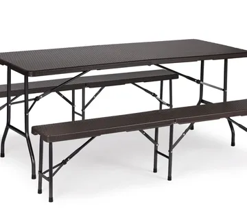 ModernHome catering stol 180 cm + 2 klupe - smeđi rattan - Pribislavec