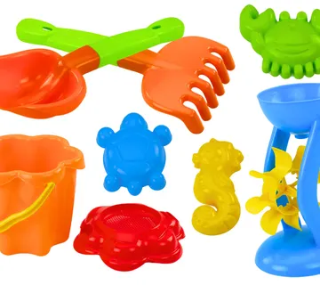 Set pijeska, kanta, mlin, cjedilo, kalupi, 9 šarenih - Pribislavec