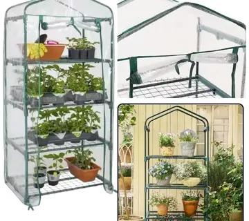 Balkonski mini staklenik – PVC folija, 4 police, metalna konstrukcija, 69 × 49 × 157 cm - Pribislavec