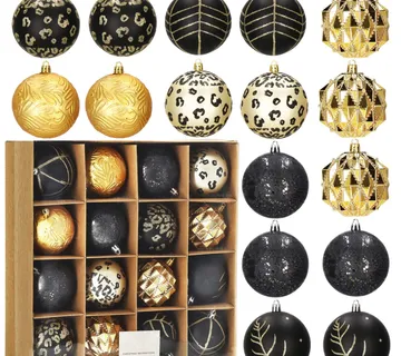 Božićne kuglice 8 cm – set od 16 komada, zlatno-crna - Pribislavec