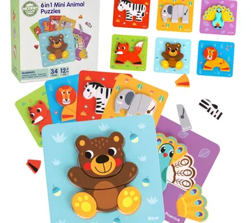 Woopie drvena slagalica: Montessori kocke životinja - Pribislavec