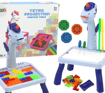 Projektor za crtanje sa stolićem i tetris igrom plavi jednorog 2u1 - Pribislavec