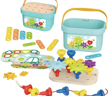 Woopie Green Montessori slagalica s klinovima u kutiji, toranj s perlicama - Pribislavec