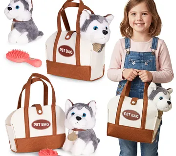 Plišani pas Husky u torbi – igračka za djecu + četka za njegu - Pribislavec