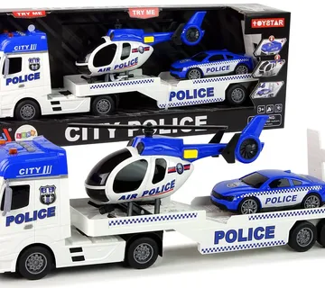 Igračka policijski set kamion transporter helikoptera i auta - Pribislavec