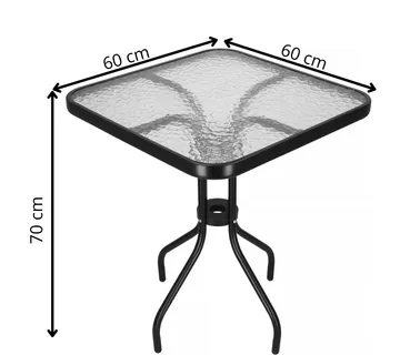 Springos stakleni kvadratni vrtni stol, crni 60 x 60 cm - Pribislavec
