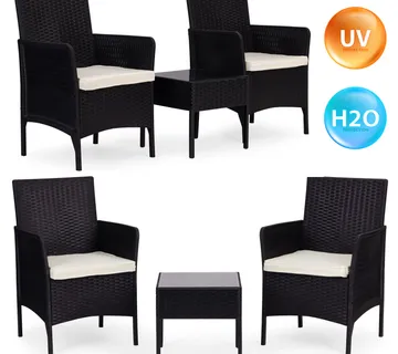 MultiGarden vrtni set namještaja – 2 fotelje i stol s kaljenim staklom, crni - Pribislavec