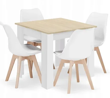 Set kvadratni stol 80x80 sonoma hrast + 4 MARK bijele stolice - Pribislavec
