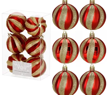Božićne kuglice 6 cm – set 6 komada crvena / zlatna - Pribislavec