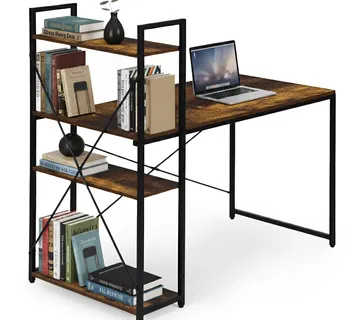 ModernHome uredski stol 120 × 60 cm s policom i 3 police – crno smeđi - Pribislavec