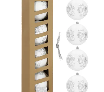 Božićne kuglice 10 cm – set 4 komada bijela, srebrna - Pribislavec