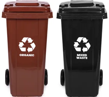 Set od 2 kante za otpad, 2 × 120 L, crna i smeđa, za miješani i bio otpad, s gumenim kotačima - Pribislavec