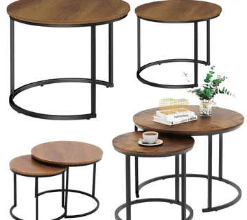 Set 2-u-1 okruglih stolića za kavu Vintage prirodno drvo 60x45cm 40x40cm - Pribislavec